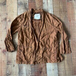 Anthropologie Hei Hei Linen Wrap Open Front Jacket Honey Kimono Size XS Western